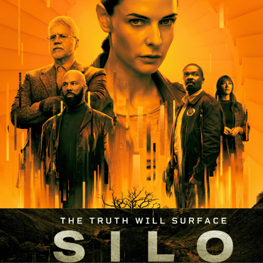 Cover photo from Apple + TV of Silo. Main characters are on cover with "Silo : The Truth will surface" across the cover at the bottom with a dead tree.